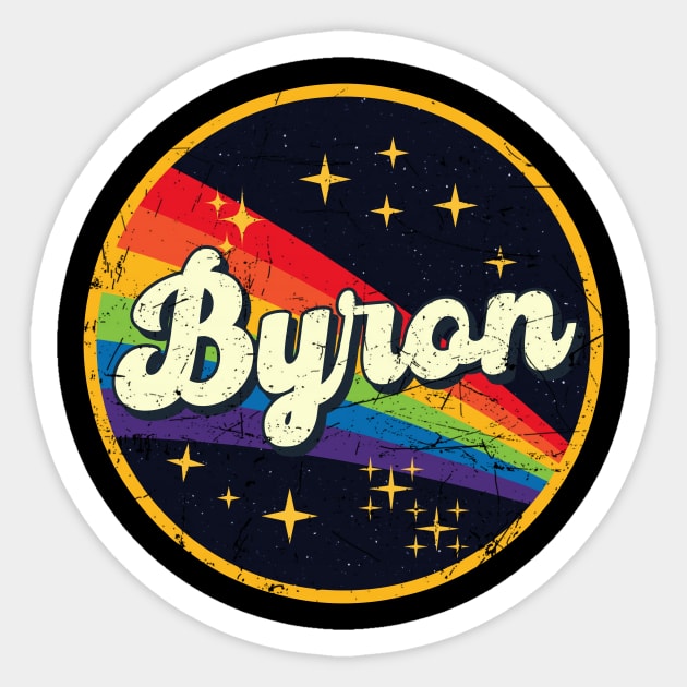 Byron // Rainbow In Space Vintage Grunge-Style Sticker by LMW Art